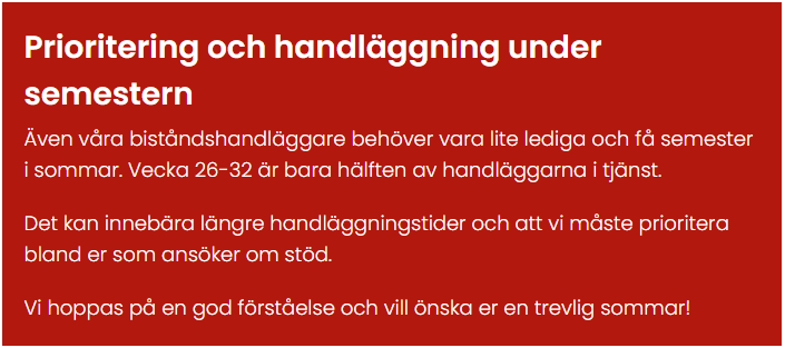 Info biståndshandläggare semester