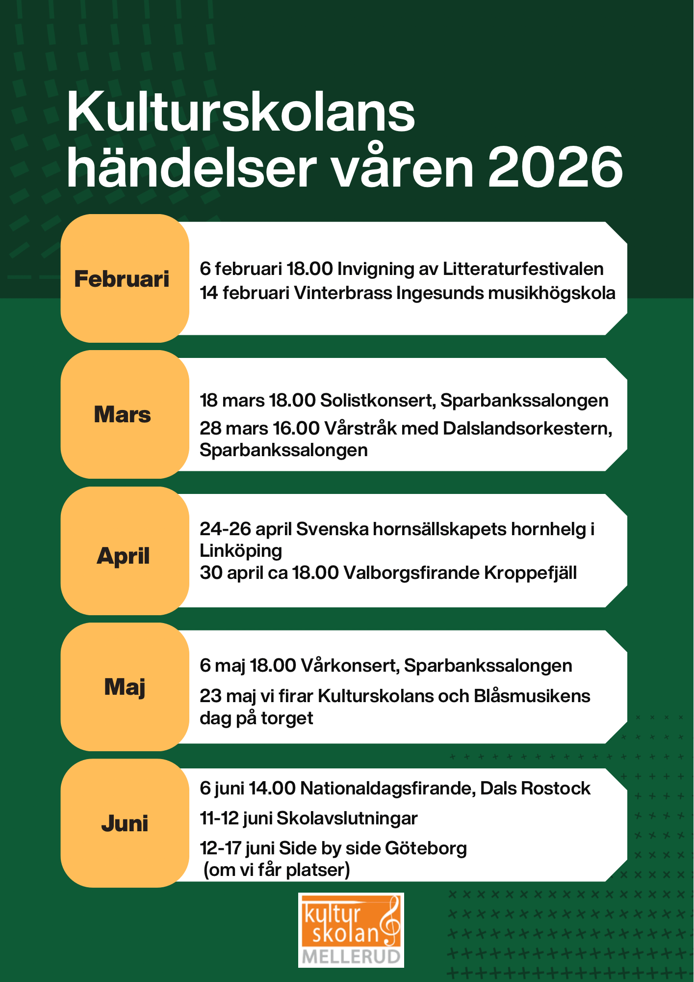 Schema över våren på Kulturskolan