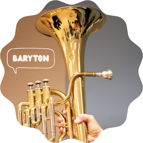 Bild på ett baryton mot en blå klassrumsvägg