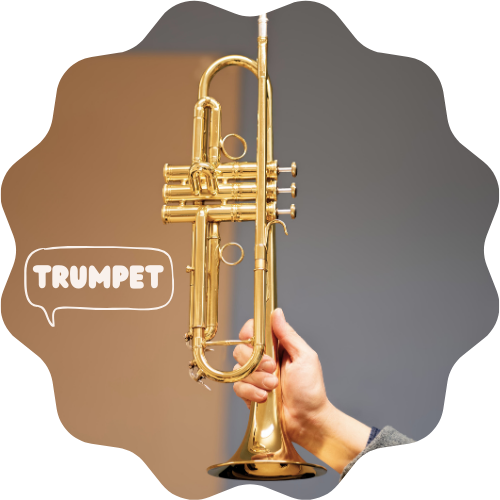 Bild på en trumpet mot en blå klassrumsvägg